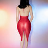 Sexy Women Sheer See Through Micro Mini Dress Oil Shiny Bandage Tight Packet Hip Step Dress Cosplay Maid Pencil Dress