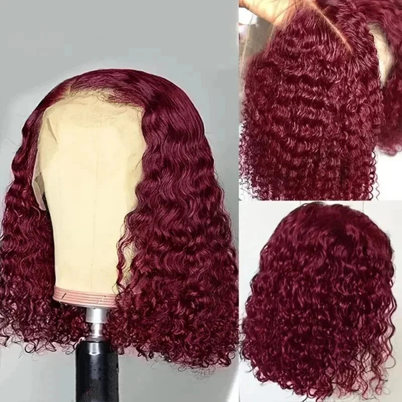 Brazilian Deep Wave 99J Burgundy Lace Front Human Hair Wig 13x4 Deep Curly Short Bob Wigs Human Hair Red Colored Water Wave Wigs