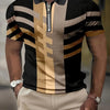 2023 New Men's Short-Sleeved POLO Shirt Summer Retro Striped 3D Printed Top Zipper Lapel Slim POLO Men's Casual Clothing