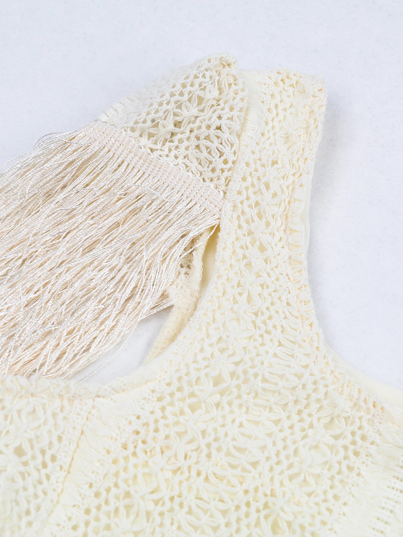 Sexy White Lace Women Dress Turtleneck Tassel Sleeve Slim Naked Waist Hollow Out Long Dress Summer Beach Female Knit Robe