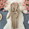 YuooMuoo Autumn Winter 2025 Women Dress Elegant Cross V-neck Slim Waist Knitted Bodycon Dress Korean Office Lady Vestidos