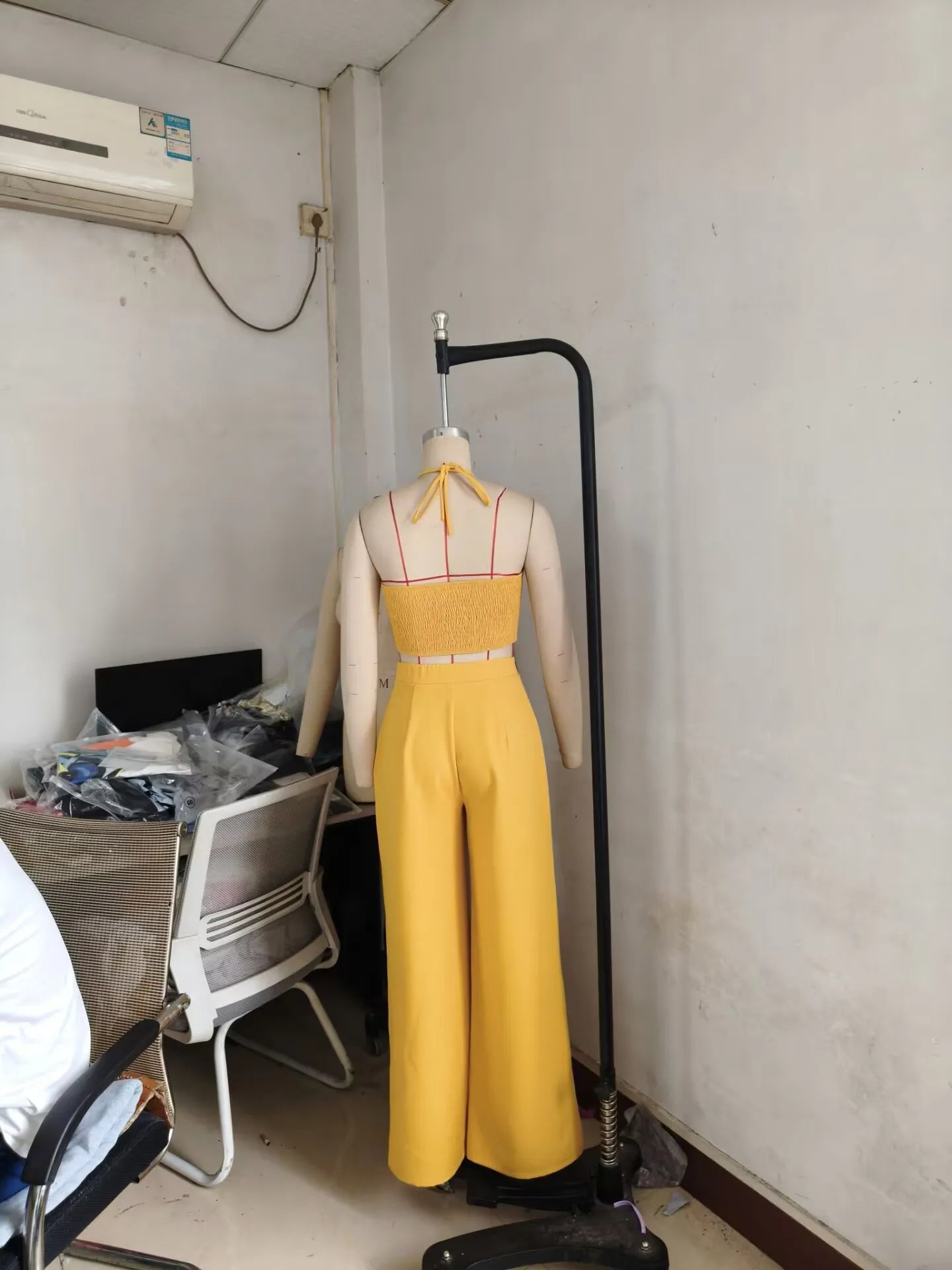Pant Set Women Two Piece Sets Sexy Sleeveless Tops Drawstring Wide Leg Long Pants High Waist Y2k Streetwear Elegant Splice
