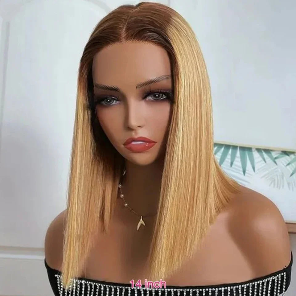 Peruanische Highlight P4/27 Bob Lace Front Perücken 100% Echthaar Perücken Bob Lace Perücken für Frauen Ombre Blonde Glatte Lace Closure Perücke