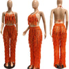 FAGADOER Sexy Hollow Out Tassels Pants Two Piece Sets Women Halter Sleeveless Backless Crop Top + Pants Outfit Female Streetwear