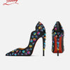 2025 Spring New High Heels Women's Embroidered Beaded Black Sexy Queen's Heel 10-12cm Pointed