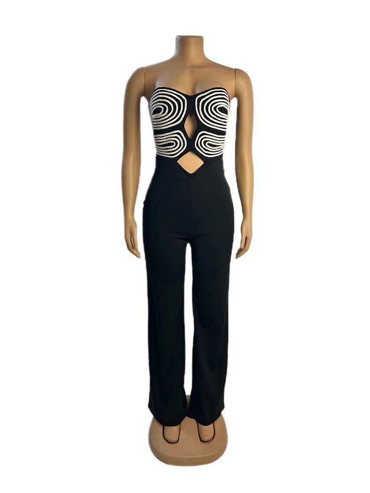 Damen Sommer Trägerloser Jumpsuit Sexy Einteiler Outfits Cut Out Taille Party Jumpsuit Kleidung Damen Langer Rückenfreier Overall