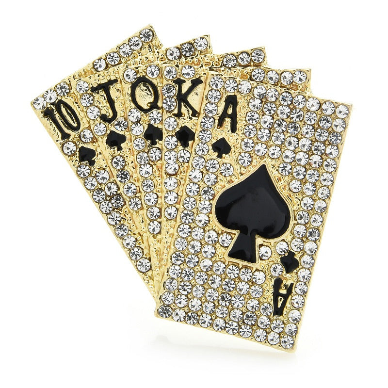 SKEDS Fashion Damen Herren Funkelnde Vollkristall Poker Brosche Anstecknadeln Besonderes Design Unisex Mode Metall Strass Schmuck Geschenk