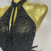 Women Luxury Rhinestones Pearls Feathers Halter Backless Short Dress Women Sexy Celebrate Birthday Dress Nightclub Stage Costume