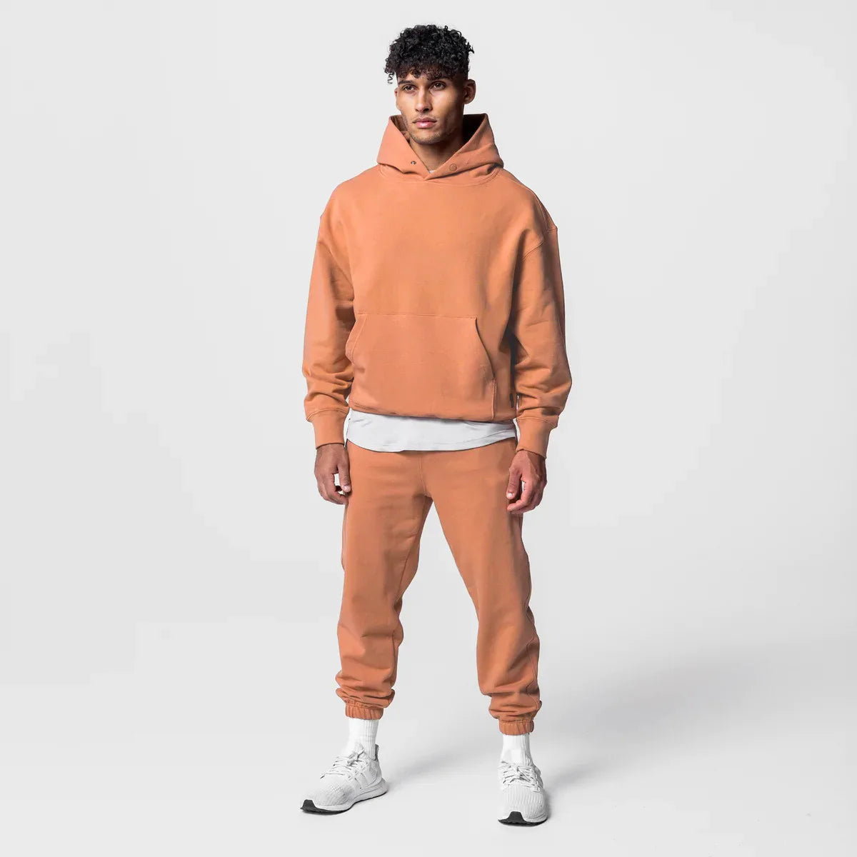 Men's Thick Cotton Training Sets Hoodie Casual Sports Pullover Hooded 2-piece Top with Pants Sweatshirts Gym Running Tracksuits