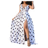 Elastic Waist V Neck Long Dress Sleeveless Print Side Slit Evening Party Dress Ladies Round Dot Printing Casual Sweet dress