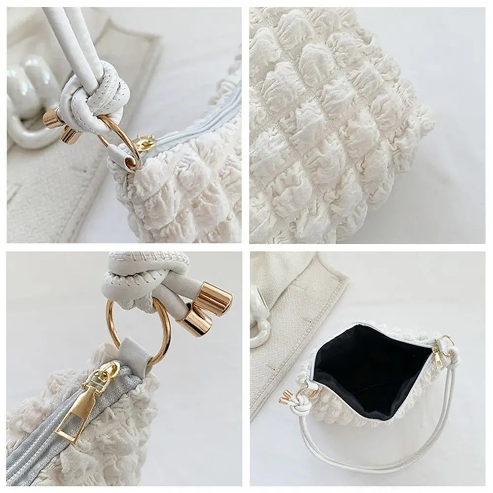 Canvas Wrinkle Bag for Women Shoulder Bags Pleated Bubbles Handbags Padded Casual Underarm Quilted Bag Tote Cloud Bag