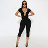 Solid Color Sexy Slim Fit and Slimming Chest U-Neck Jumpsuit, Versatile and Fashionable Jumpsuit Cropped Pants