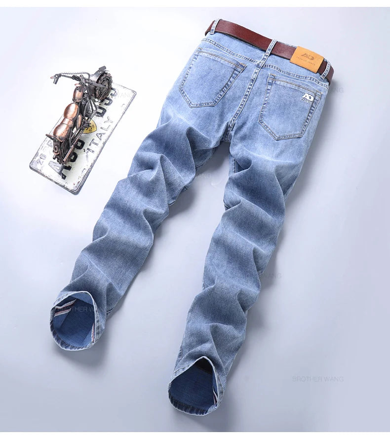 Frühlings Herren Hellblaue Slim Jeans Stylische Lässige Stretch Denim Hose Klassische Chinohose Rauchgrau