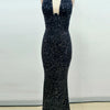 Sexy Neckholder Maxikleid mit tiefem V-Ausschnitt, Pailletten, Damen, Grün, Ärmellos, Rückenfrei, Pailletten, Schlankes langes Kleid, Celebrity Partykleider