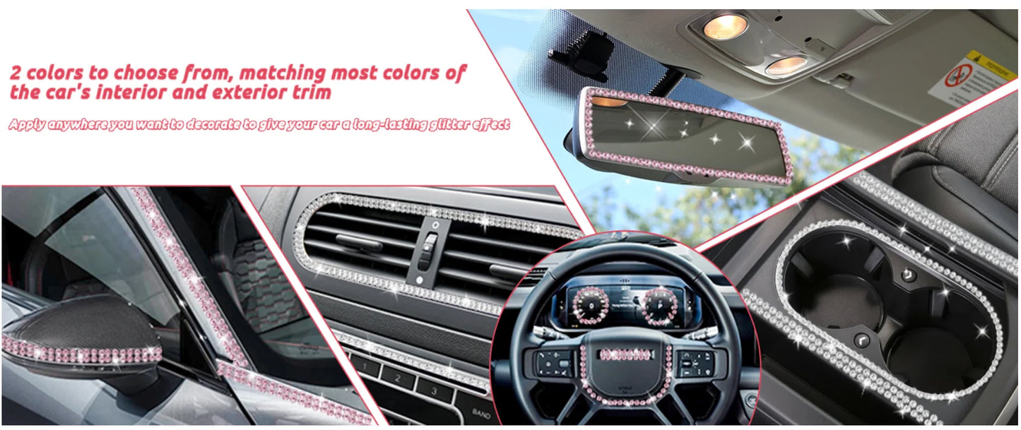 Pink Bling Auto-Zierleisten selbstklebend 5m Strass Auto-Interieur-Zubehör für Frauen Auto Kristall Tür Aufkleber Auto Armaturenbrett s