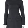 Dulzura Langarm Reißverschluss Bodycon Minikleid mit Taschen Einfarbig Elegantes Outfit Büro Streetwear Damen Herbst Winter Kleidung