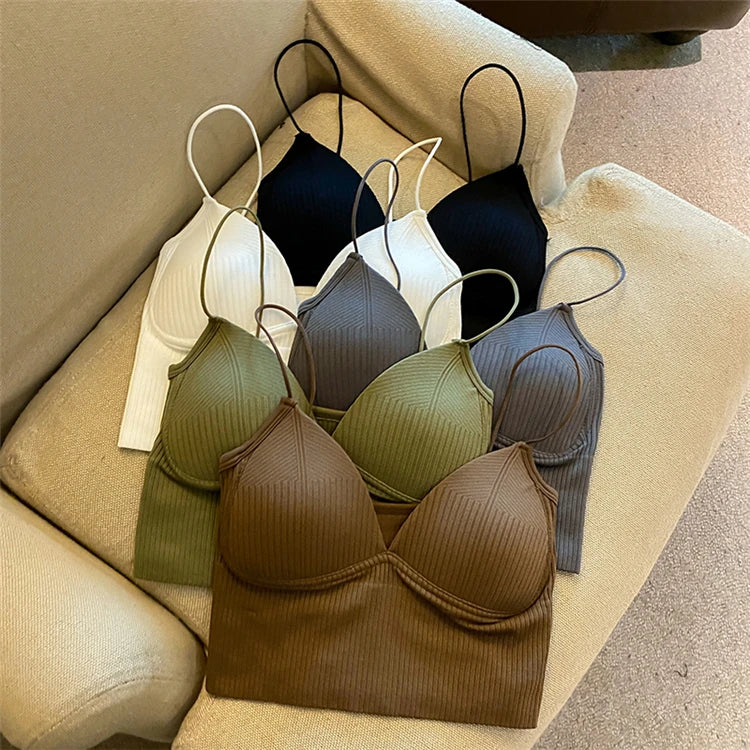 Knitted Binder Chest Woman Tops Spaghetti Strap Corset Crop Camis With Built in Bras Korean Fashion Woman Vest Camisole