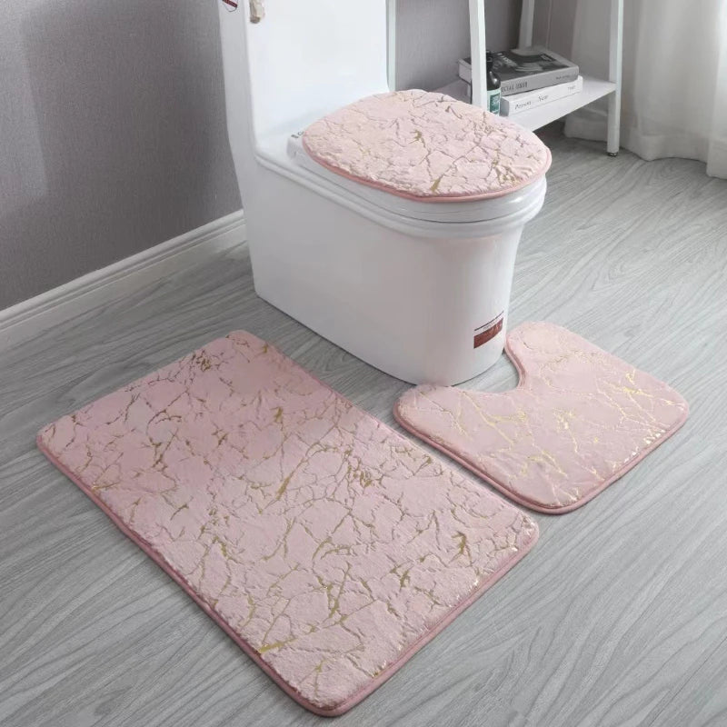 Toilettensitzbezug 3-teiliges Set Badematte Duschraum Bodenmatte Zuhause Badezimmer Anti-Rutsch Saugfähige Fußmatte Badewannen Dekor Teppich