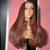 99J Burgundy Red Layered Lace Front Wig With Bangs Bone Straight Synthetic Lace Frontal Wigs 13x4 HD Glueless PrePlucked Cosplay