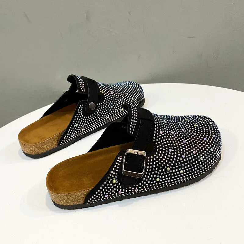 Kristallige klobige Outdoor-Slipper Schuhe Sommer Clogs Damen Hausschuhe Pantofle Luxus Slides Med Strand Designer Flip Flops