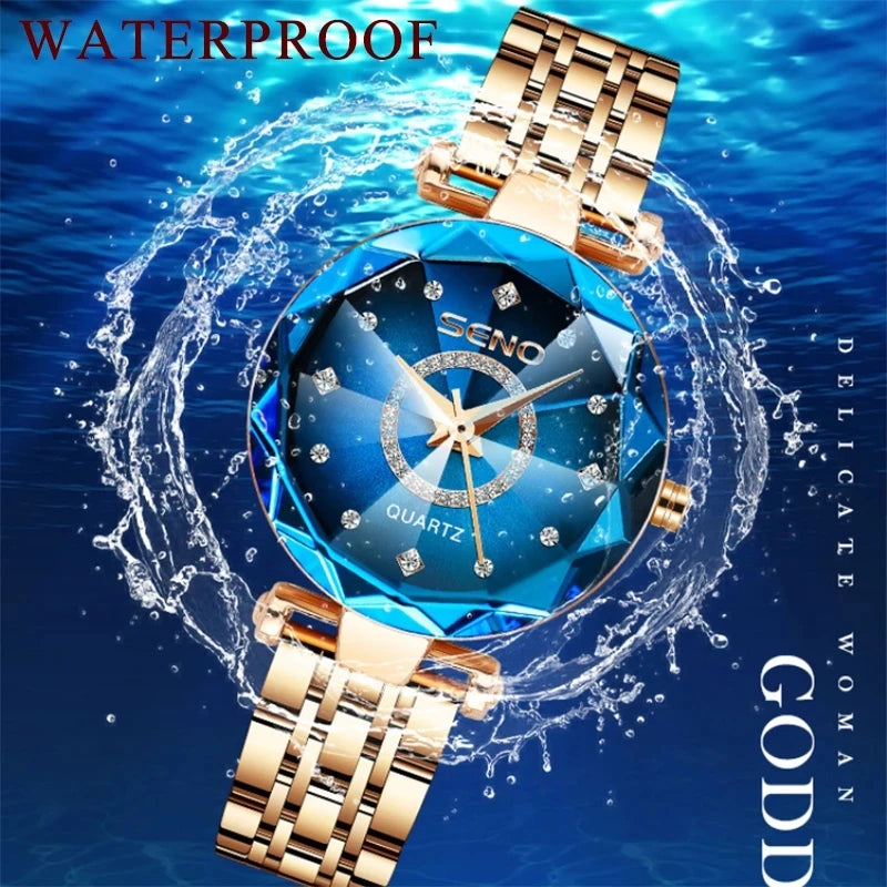 SENO Ocean Star Damen Kristalluhr 2024 Top-Marken Luxus Roségold Damen Armbanduhr für Damen Armbanduhr Relogio Feminino