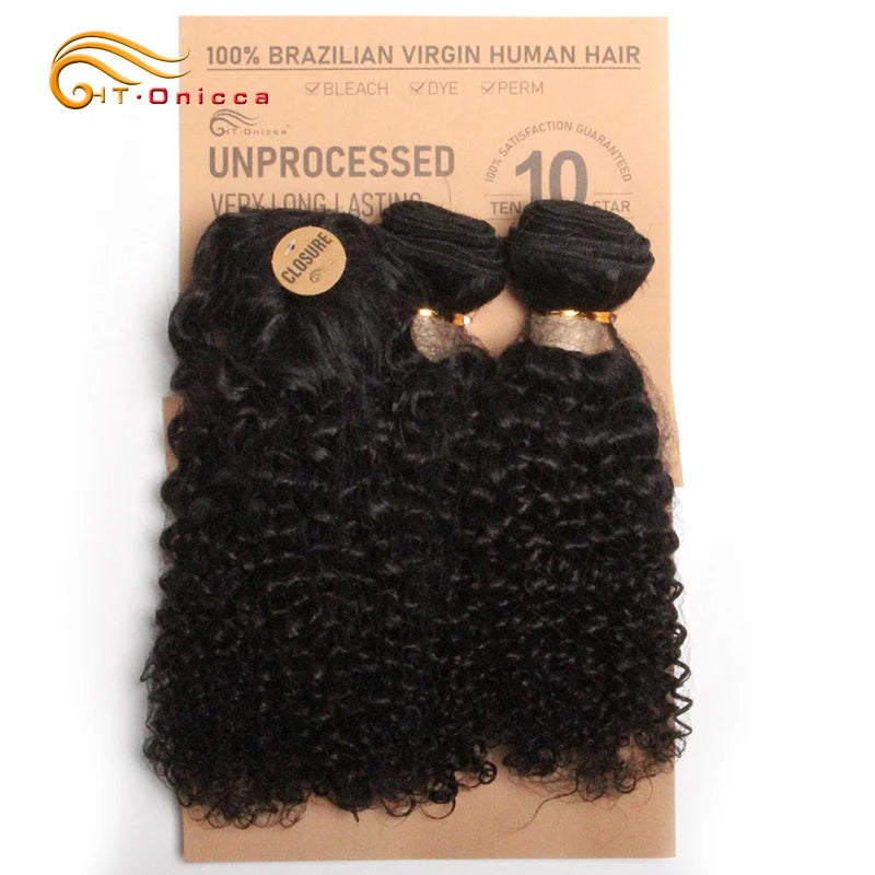 Lockiges Echthaar-Bundles mit Closure, kurzes indisches Echthaar-Bundles mit kreisförmigem Closure