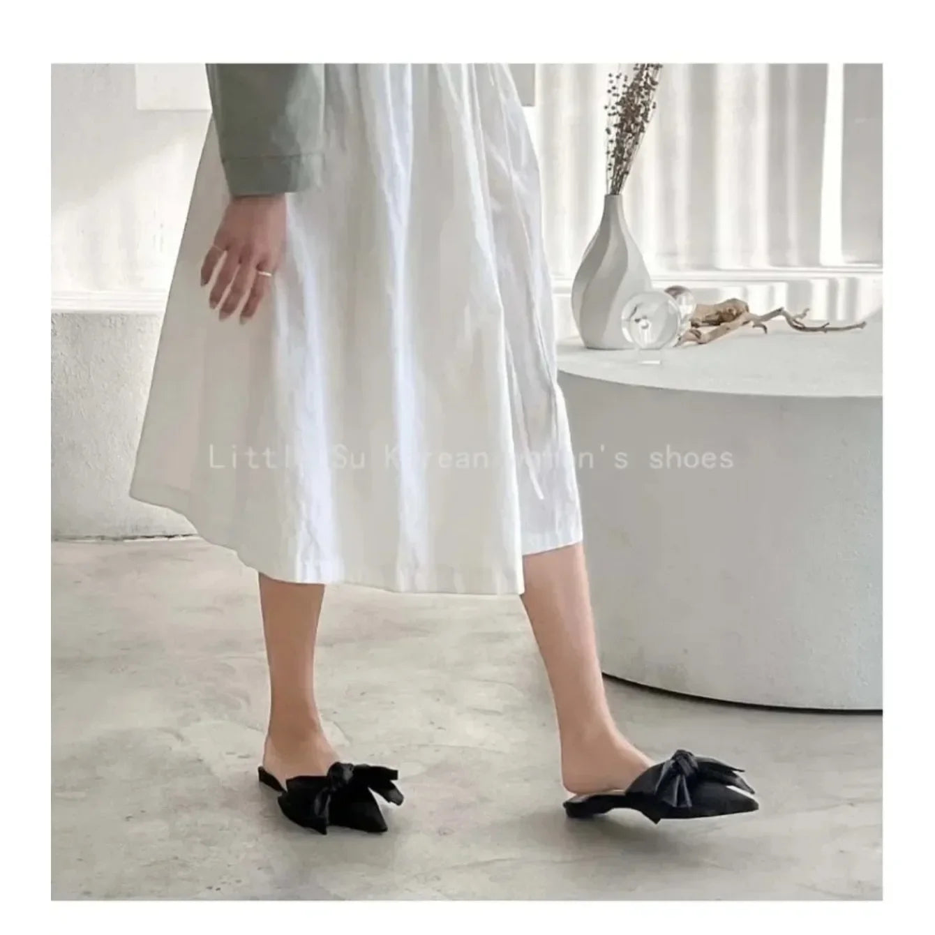 Oversize Bowtie Mule Shoes Women Fashion Pointed Toe Stripe Wave Slip-on Sandals Ladies Luxury Satin Silk Outdoor Flat Slippers