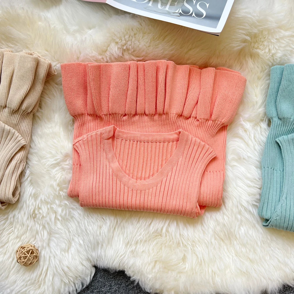 YuooMuoo Chic Fashion Sexy Package Hips Ruffled Mini Dress Women Summer Slim Elastic Knitted Party Dress Streetwear Lady Outfits