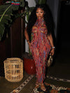 Weird Puss Sexy Hollow Dress Damen Strick Buntes Quasten Backless Y2k Sommer Trend Stretch Ärmellos Elastisch Bodycon Clubwear