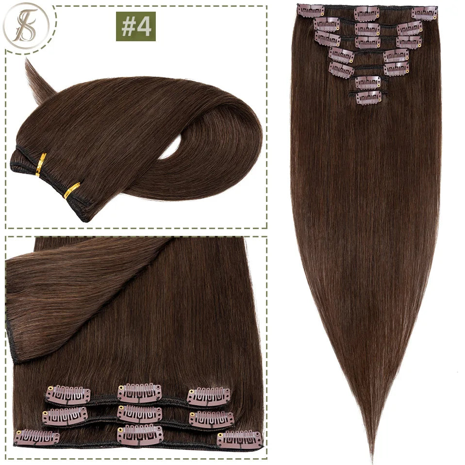 TESS 7Pcs/Set Human Hair Clip In Hair Extensions Natural Extension 14"-24" Full Head Blonde Human Hair Clip Ins Remy Hair Pieces