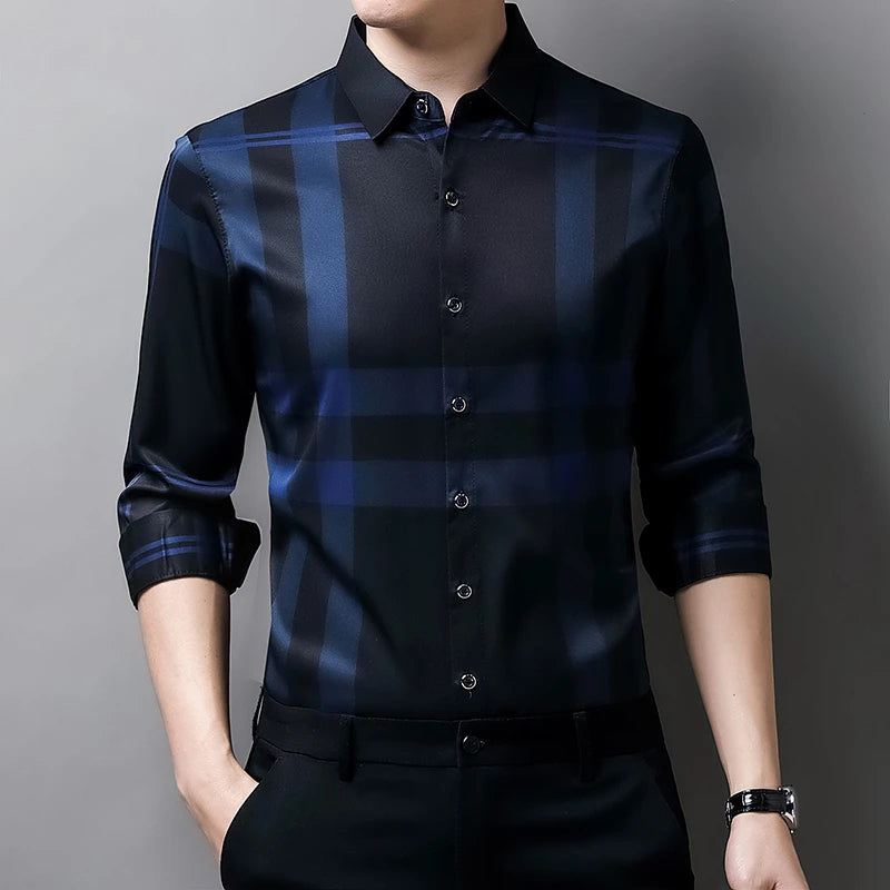 New Men's Casual and Fashionable Long Sleeved Shirt with Printed Anti Wrinkle Business Shirt