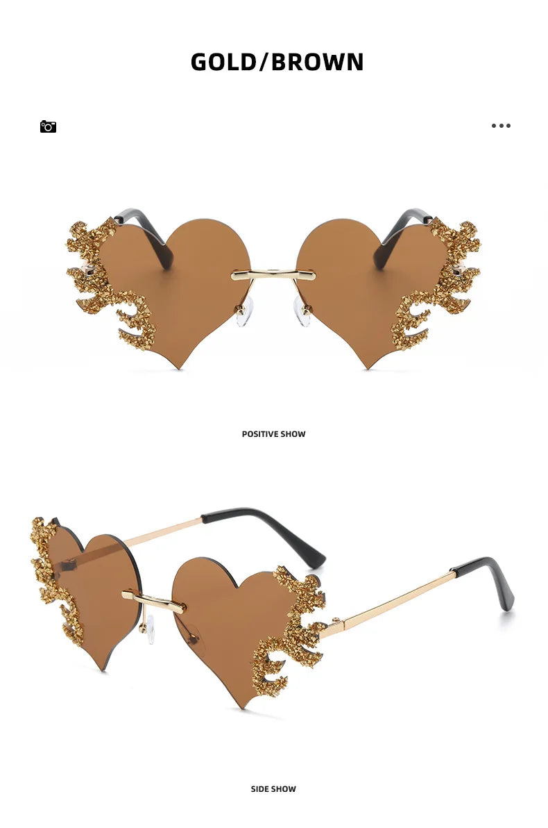 Randlose Sonnenbrille Damen Luxusmarke Strass Sonnenbrille Damen Niedliche Herzform Punk Party Brille очки від сонця женские