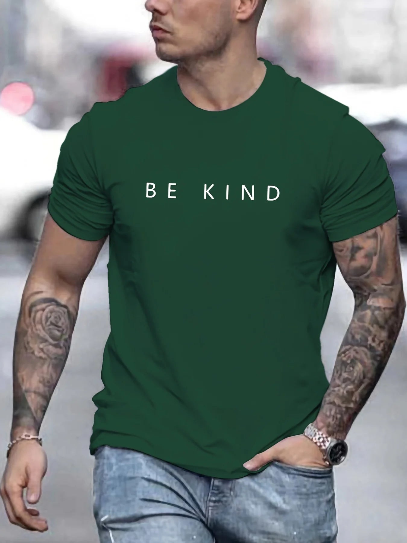 Men's Summer Loose Fit  100 Cotton be Kind Print T-shirt Tops O-neck Pactwork Casual T shirts for Men New