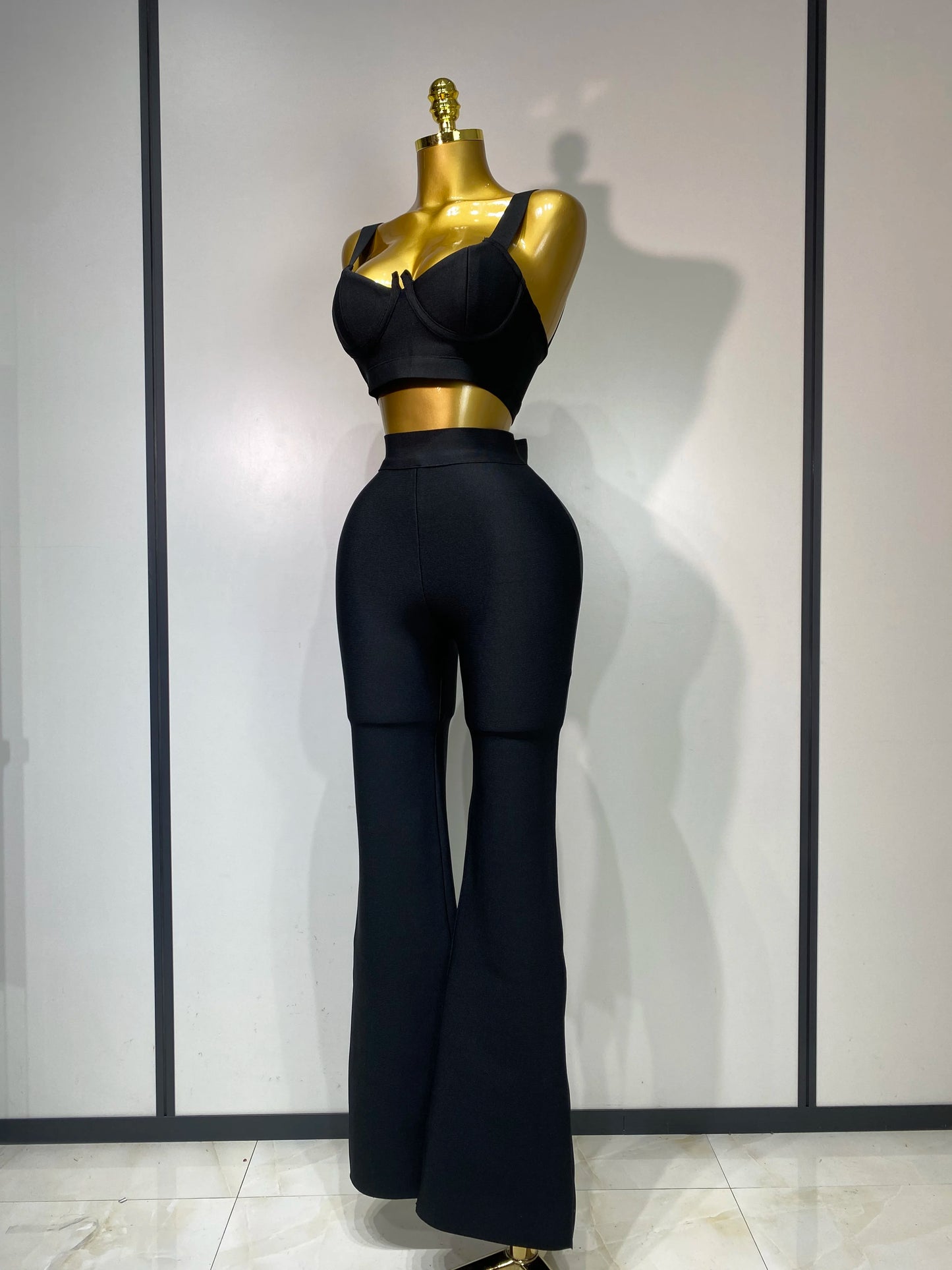 Damen Sexy Bandage Crop Top Hosen-Set Abendparty Club Luxus Geburtstag High Street Mode Elegant Luxus Geburtstags-Outfit