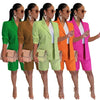 2 Piece Set Blazer Short Suits Knee Length Pant Set Simple Solid Color Office Suit Lady Women Blazer Trousers Two Piece Set