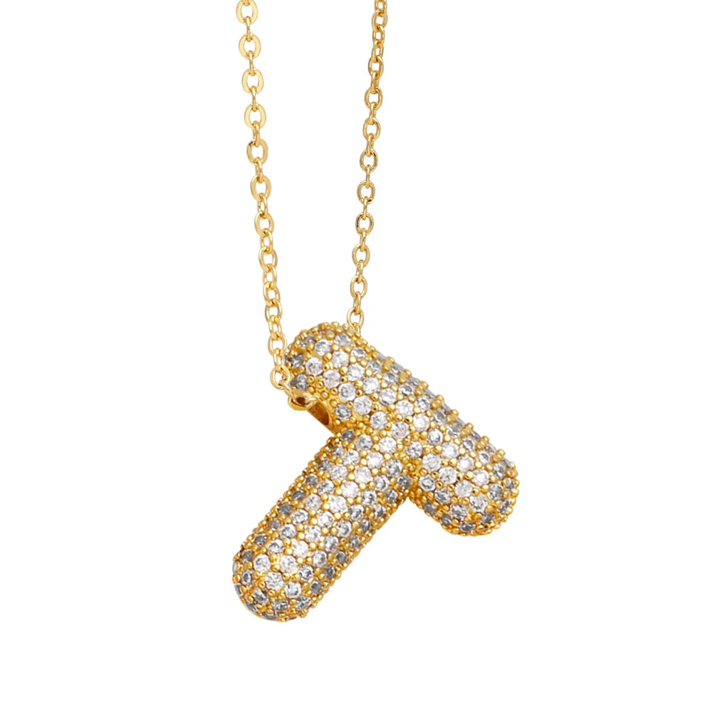 FLOLA Chunky Clear Crystal Initial Necklaces For Women Bubble Letter Necklace Custom Name Jewelry Birthday Gifts nkeb798