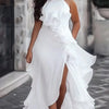 Lemongor Wedding Bridesmaid White Dress 2025 New Sleeveless Layered Ruffled Solid Color Split-Side Elegant Party Evening Dresses