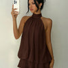 Women's Vacation Slim Fit Fashion Sexy Backless Halter Tie Waist Versatile Solid Color Dress, Stylish and Comfortable Summer