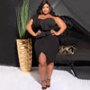 CM.YAYA Plus Size Women Ruffles Shoulder Sleeveless Bodycon Midi Dress 2023 Fashion INS Curve Sexy Party Club Dresses Vestidos