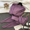 Women Zipper Knitted Cardigans Sweaters + Pants Sets + Vest Woman Fashion Jumpers Trousers 3 PCS Costumes Outfit