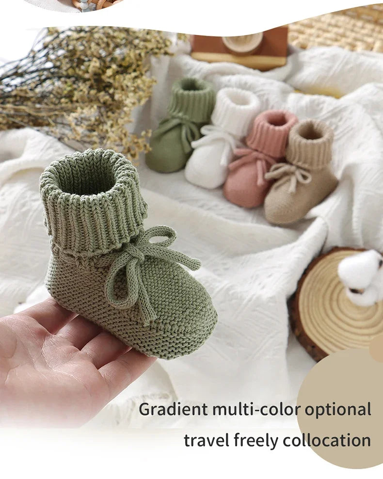 Baby Schuhe Baumwolle Gestrickte Neugeborene Mädchen Jungen Stiefel Mode Einfarbig Warme Kleinkind Kind Slip-On Bettschuhe Handgemacht 0-18M Fußbekleidung