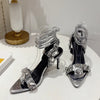 Liyke Sexy Knöchelriemen Vergoldete Sandalen Damen Party Nachtclub Stripper Heels Hohe Qualität Kristall Diamant Spitz Zehe Hochzeitsschuh