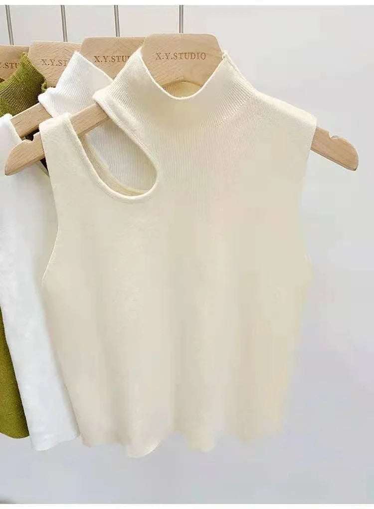 Women Knitted Tank Top Summer Fall Slim Sweater Short Sleeveless Solid Summer Sweaters Hollow Out Pullovers 2026