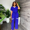 Elegant Women's Casual Short Sleeve T-shirt Sports Suit Summer Fashion Solid V Neck Short Top & Straight Pants Two Piece Sets
