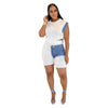 CM.YAYA Fashion Denim Patchwork Women's Set Sleeveless T-shirt and Shorts 2025 Active Street Two 2 Piece Sets Outfits Tracksuit