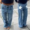 Combhasaki Damen Y2K Vintage Jeans Ästhetischer Sternmuster-Print Loose Straight Leg Denim Lange Hose Lässige Low Waist Hose
