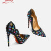 2025 Spring New High Heels Women's Embroidered Beaded Black Sexy Queen's Heel 10-12cm Pointed