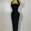 2025 Luxury Shining Diamonds Pearls Sleeveless Bodycon Bandage Long Dress Women Celebrate Evening Party Elegant Birthday Gowns