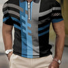 2023 New Men's Short-Sleeved POLO Shirt Summer Retro Striped 3D Printed Top Zipper Lapel Slim POLO Men's Casual Clothing