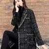 Tweed-Karo Anzugjacke Damen Oberbekleidung Lockerer Mittellanger Zweireihiger Freizeit-Wollblazer Top 2024 Frühling Herbst Neuer Schicker Anzug